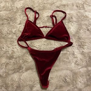 Maroon velvet bikini set